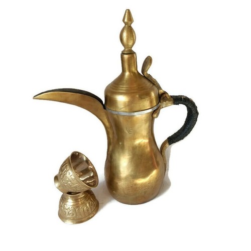 Antike Arabisch Islamisch Dallah Kaffeekanne Beduine Kupfer Naher Osten 2 Tassen Kaffee - Bild 6 von 12
