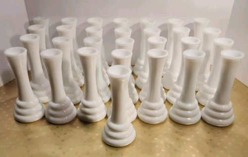 Vintage 6" WHITE MILK GLASS BEE HIVE BUD VASES, BULK LOT OF 29