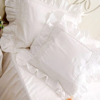 European Cushion Pillow Cover White Lace Ruffle Shabby Chic Home Bed Decor