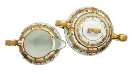 Nippon Hand Painted Roses With Gold Cream and Sugar Bowl with Lid Gold Gild - Picture 4 of 24