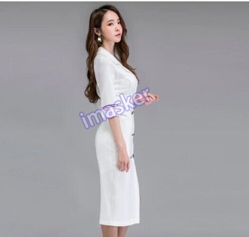 Neu Herbst formelles Kleid elegant weiß halbärmelig schmal Büro Dame Arbeitskleid - Bild 10 von 26