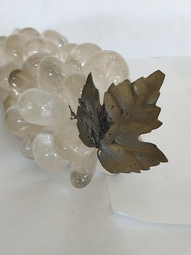 Vintage MCM Clear Stone Quartz Grape Cluster with Metal Leaf 6" - Picture 5 of 9