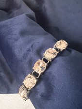 Silver Tone Crystal Link Round Rhinestones Bracelet 7 Inches 2  