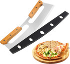 14" Pizza Cutter Rocker Stainless Steel Blade w/ Wood Handle & Cover Tool