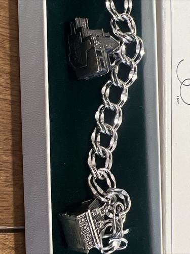 Three 925 Silver Pendants On 925 Dept 56 Christmas Village Charm Bracelet 7 inch - Picture 7 of 12