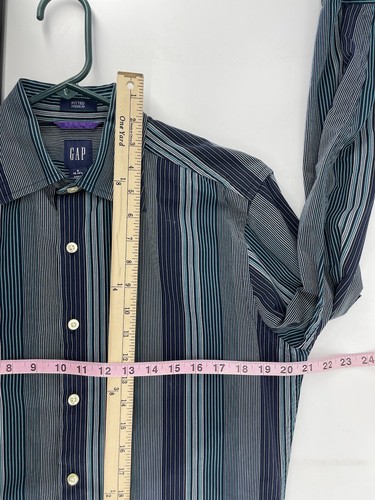 Gap Knopfleiste Hemd Herren Gr. Small 14-14,5 tailliert blau grün Streifen Langarm - Bild 5 von 8