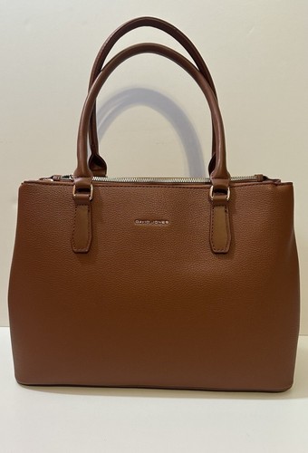 David Jones Handbag  Satchel Top Handle Handbag Purse Brown Crossbody Strap - Picture 1 of 13