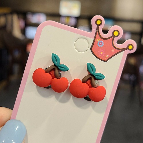 clip on earrings little girls non pierced ears strawberry ice cream cherries new - Picture 16 of 19