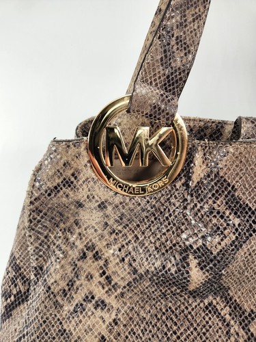 MICHAEL KORS Fulton Large Snake Python Embossed Leather Gold MK Shoulder Bag - Picture 9 of 9