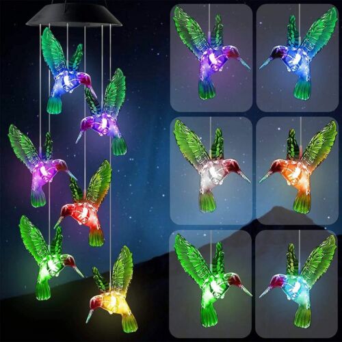 Color-Changing LED Hummingbird Solar Wind Chimes Yard Home Garden Decor Lights - Picture 2 of 7