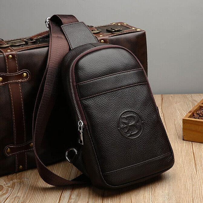 Men Chest bag 100 Genuine Leather Sling Backpack Crossbody Bag Shoulder Bag A AZ eBay