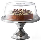Cake Display Stand Stainless Steel and Clear Plastic Cover Dome 12" dia x 12" h