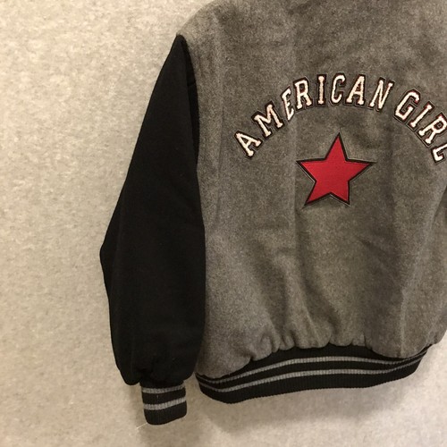 American Girl Girls’ Wool Bomber Varsity Letterman Jacket Coat Size S Gray Red - Picture 10 of 11