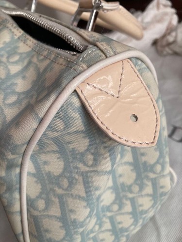 Christian Dior Trotter Blue Silver PVC Boston Bag Handbag Used w/Padlock - Picture 12 of 14