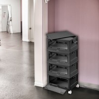Xcase 4Er-Set Faltbare Aufbewahrungsboxen Mit Deckel, 4 Rollen, 45L, Schwarz
