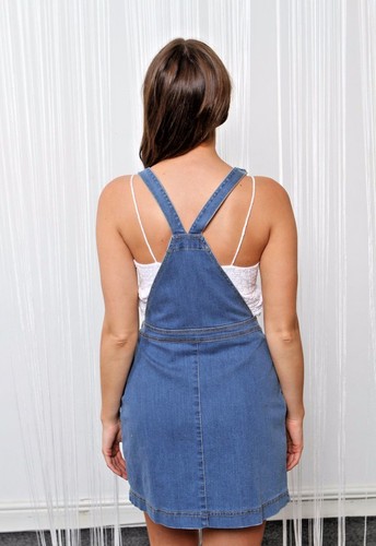 Womens Ladies Denim Dungaree Skirt Stretch Dungaree Pinafore-Holly demina - Picture 7 of 7