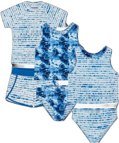 Eddie Bauer Youth Reversible 4-piece Swimsuit Set BLUE & WHITE Size M:10/12 - Picture 1 of 7