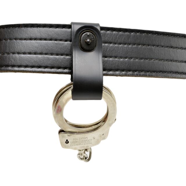 Perfect Fit Leather Handcuff Strap Holder Black Safety Snap Police Security Perfect Fit Leather Handcuff Strap Holder Black Safety Snap Police Security