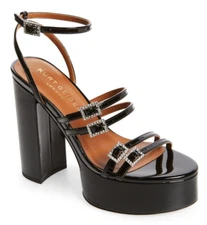 KURT GEIGER Womens Pierra Platform Heels Sandals Black Leather Size 38.5 / US 8
