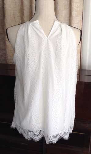 Neu Max Studio Spitzen-Overlay-Top Bluse 98 $ weiß ärmellos Damengröße XS - Bild 4 von 5