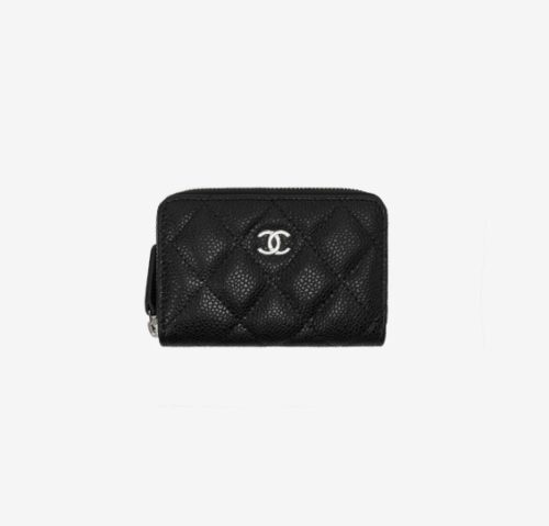 Chanel Classic Münzbörse mit Reißverschluss genarbtes Kalbsfell & silber schwarz - Bild 8 von 14