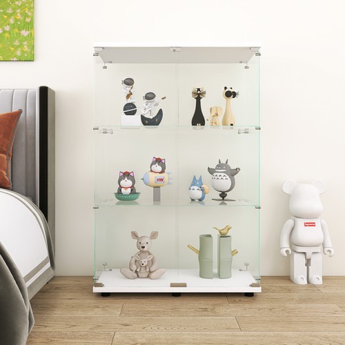 Glass Display Cabinet 3 Shelves Curio Bookshelf Two-door for Living Room Office - Picture 5 of 8