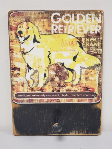 VTG Hand Crafted Golden Retriever Wood Block Single Peg Dog Leash Holder 8x11