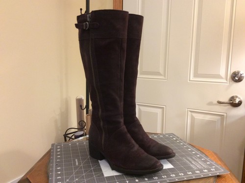 Born Poly Plum Leather Equestrian Riding Knee High Biker Boots Womens Sz 8 - Picture 1 of 10