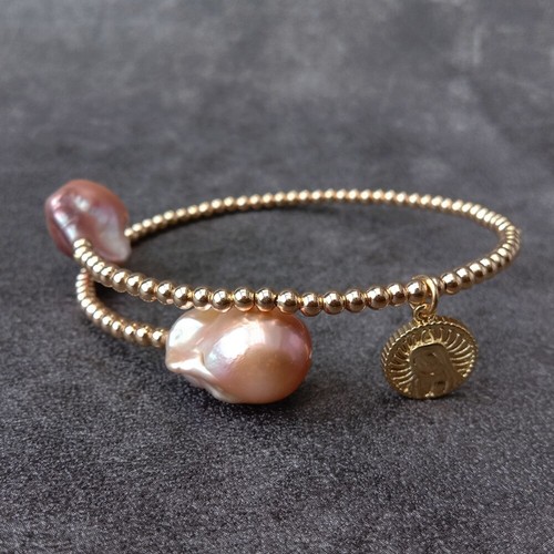 12x17mm Freshwater Purple Baroque Pearl Gold Plated Bangle Bracelet Adjustable - Picture 4 of 6