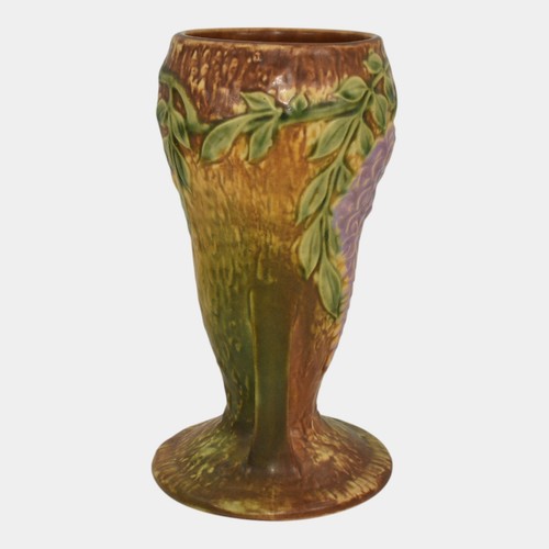 Roseville Wisteria Tan 1933 Vintage Arts And Crafts Pottery Ceramic Vase 635-8 - Picture 2 of 6