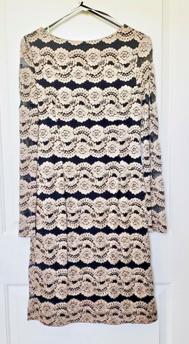 Jessica Howard Evenings Black & Gold Lace, Long Sleeve Sheath Dress - Size 10 - Picture 5 of 7