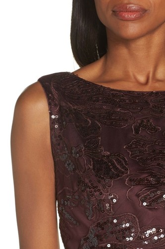 Maxi Vestido VINCE CAMUTO Borgoña Rojo Lentejuelas Floral Bordado Sirena 10 - Imagen 4 de 6