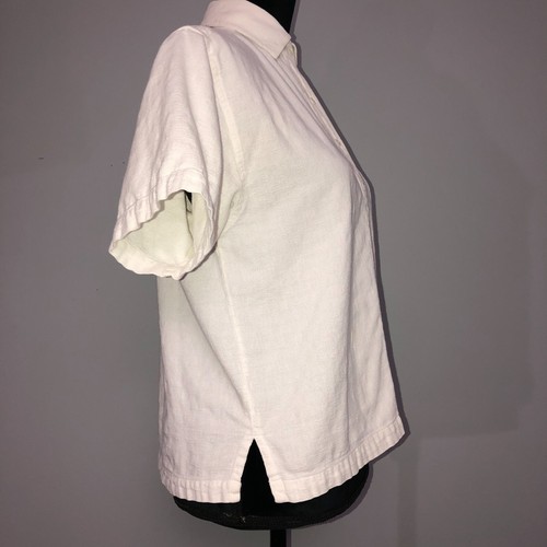 LL Bean Damen kleines weißes Kurzarmhemd mit Knopfleiste Tasche leichte Flecken - Bild 5 von 12