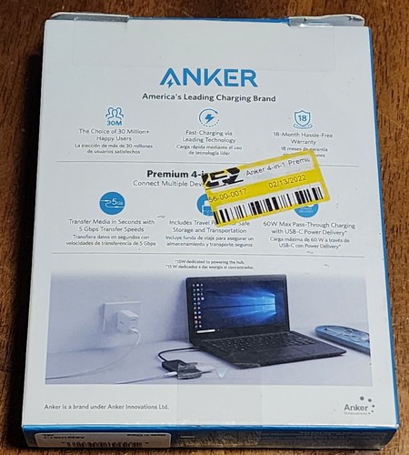 ANKER 4-in-1 Premium USB-C Hub, 5 Gbps Transfer Speed, 60W Charging - SEALED - Picture 2 of 3