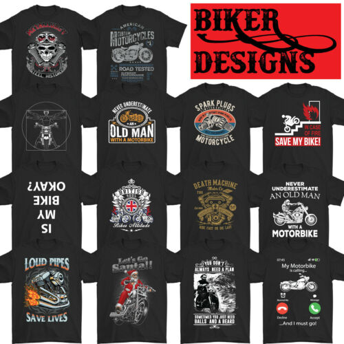 BIKER T-SHIRT Motorbike Motorcycle Cafe Racer Chopper Bike Mens Funny Skull Top - Picture 1 of 44