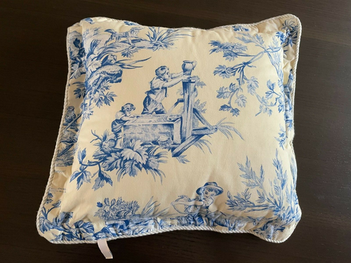 4DI Classics 16X16 Blue French Toile Square Pillow Farm Scene - Picture 5 of 9