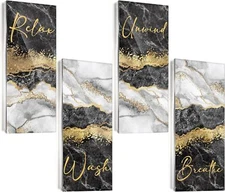 Thyle 4 Pcs Rustic Bathroom Wall Decor Set 10 x 4 x 0.12 Inches Black and... 