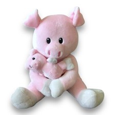 Russ Pink Pig Plush Holding Baby Piglet Stuffed Animal 10  