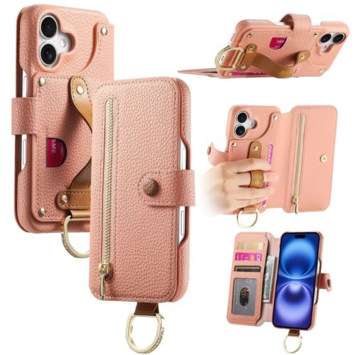 For iPhone 16 15 14 13 12 Pro Max Leather Ring Stand Cover Case With Card Wallet - Picture 29 of 31