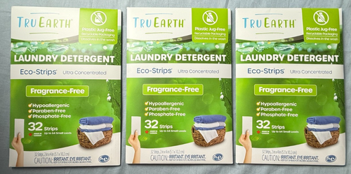 Tru Earth Laundry Detergent Eco-Strips Fragrance-Free 32 Strips Lot of 3 NEW