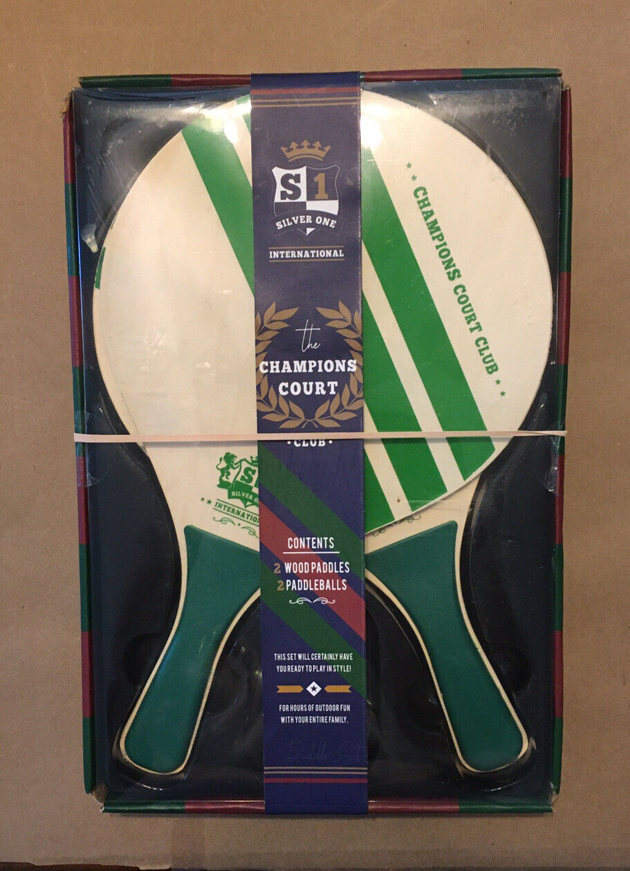 Champions Court Club Wooden Blue Paddle & Ball Set 2 Paddles 2