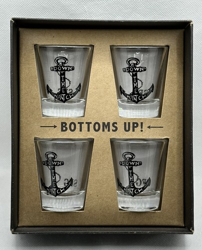 Nautical Shot Glass Set - 4 Shot Glasses with Anchor Image ‘Down The Hatch’ - Picture 1 of 4