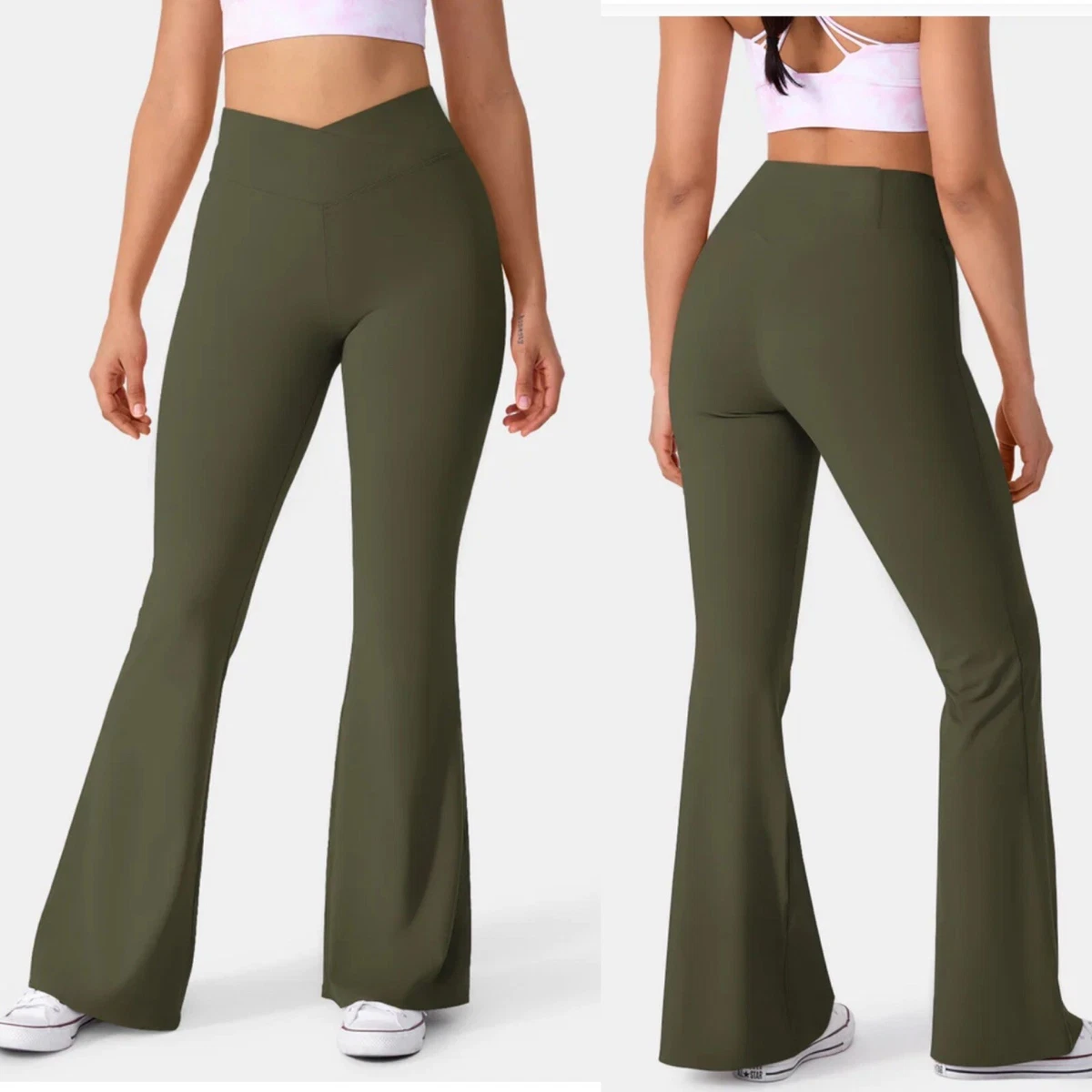 Halara Crossover High Waist Super Flare Leggings Ivy Green Medium