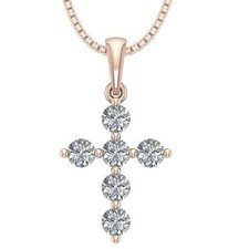 Round Cut Diamond SI1 G 1.15 Ct Cross Pendant Necklace 14K Solid Gold Prong Set