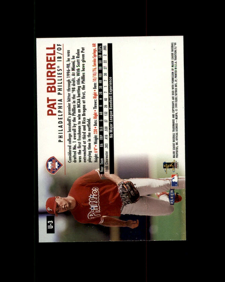 1999 Fleer Tradition Update #U3 Pat Burrell RC (ref 163893) - Image 2 of 2