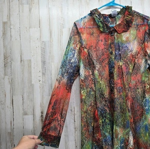 Damee Inc. Artsy Top L col boutonné en fil de fer semi-transparent bohème coloré - Photo 13/18