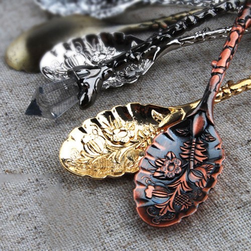 1/4 Pcs Vintage Coffee Spoon Carved Flower Teaspoon Crystal Milk Sugar Spoons - Picture 8 of 17