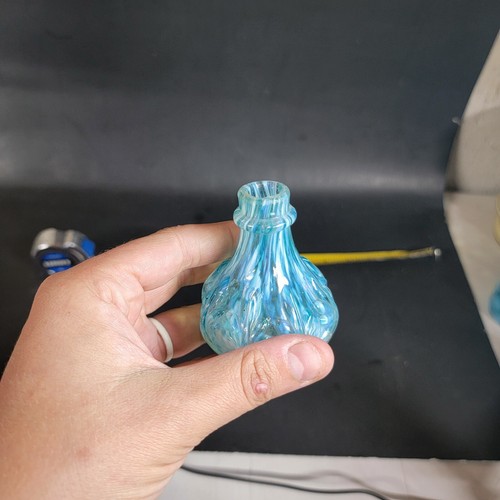 VTG Hand Blown Spatter Glass Teal With White Bottle Perfume Barber 3.5" - Picture 6 of 10