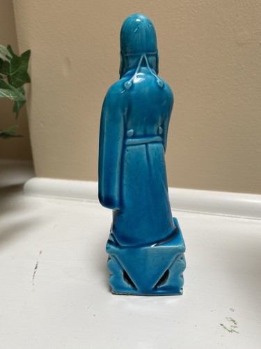 Antique Chinese Turquoise Blue Glaze Ceramic Vintage Deity Scholar Old Mudman - Picture 14 of 24