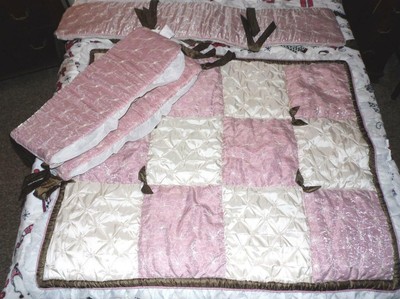 Cocalo Baby Daniella Pink Ivory Brown Floral Satin Crib Quilt 3